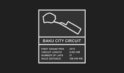 Baku City F1 Circuit Plaque