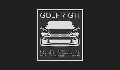 VW Golf 7 GTI Car Plaque