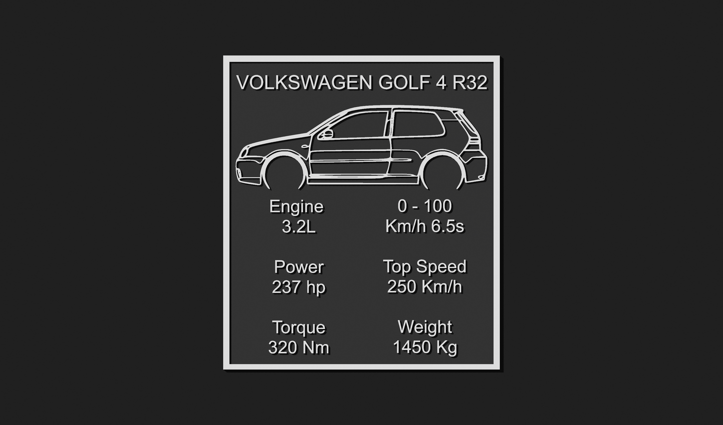 VW Golf Mk4 R32 Car Plaque