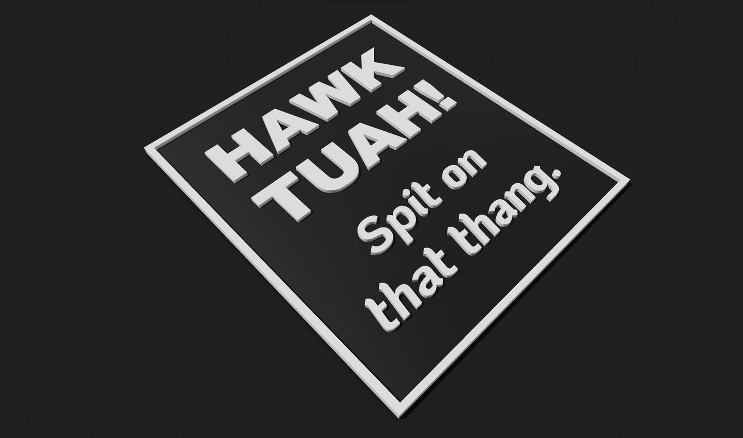 HAWK TUAH! Spit on that thang. Meme Plaque