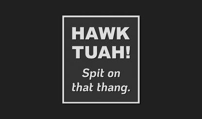 HAWK TUAH! Spit on that thang. Meme Plaque