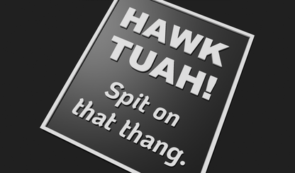 HAWK TUAH! Spit on that thang. Meme Plaque